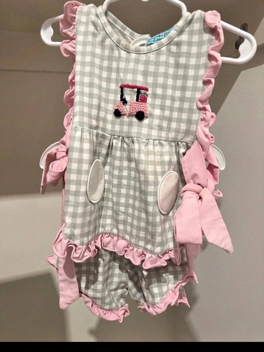 Sadie KateSmock Gingham Romper Set in Pink & Green Size 18M Like New